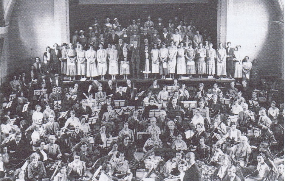Adrian Boult conducting the orchestra on Founders Day at Hitchin Town Hall.The Pirton Orchestra took part in this event.